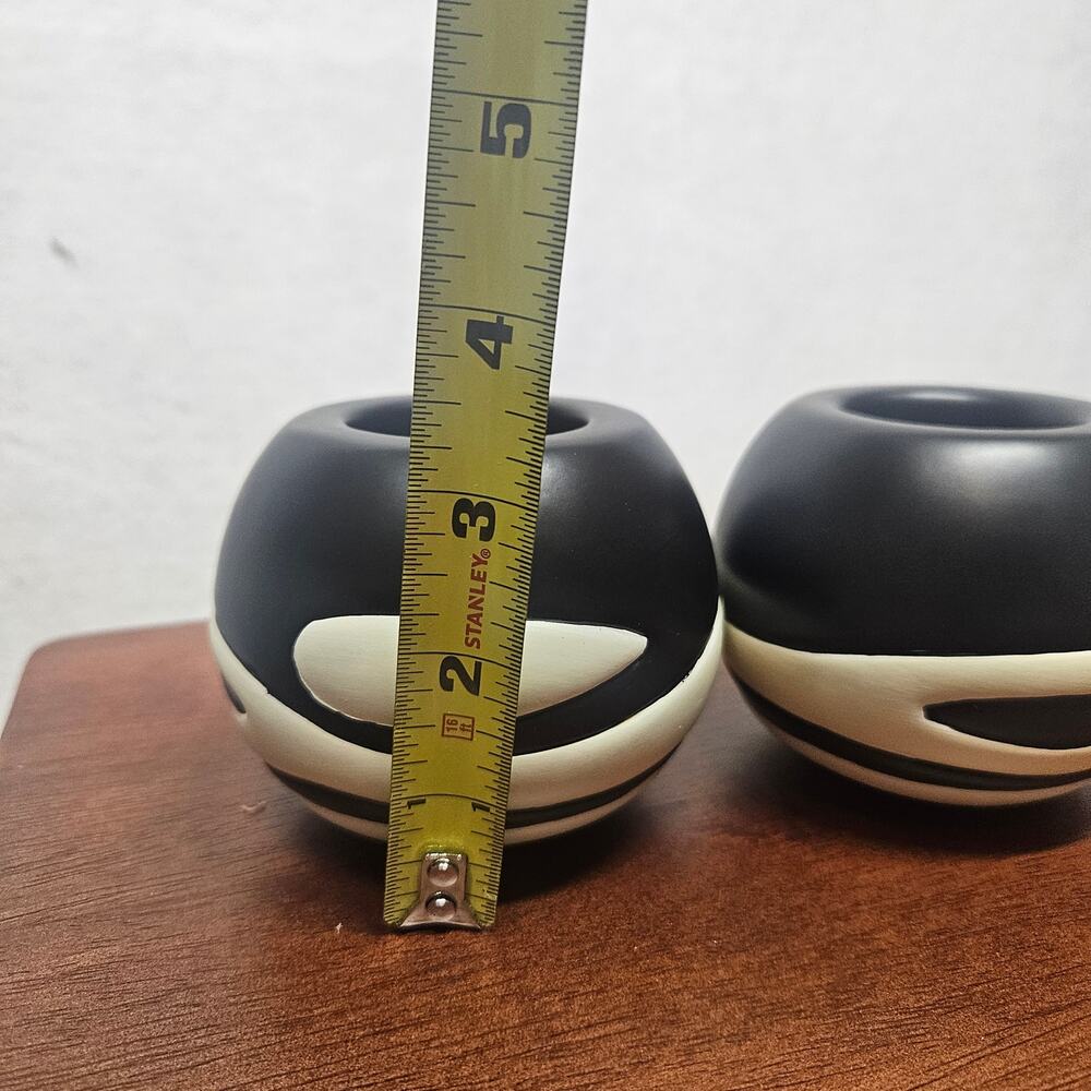 Vintage PartyLite African Inspiration Candle Holder Pair 2 Black Cream - Picture 5 of 8